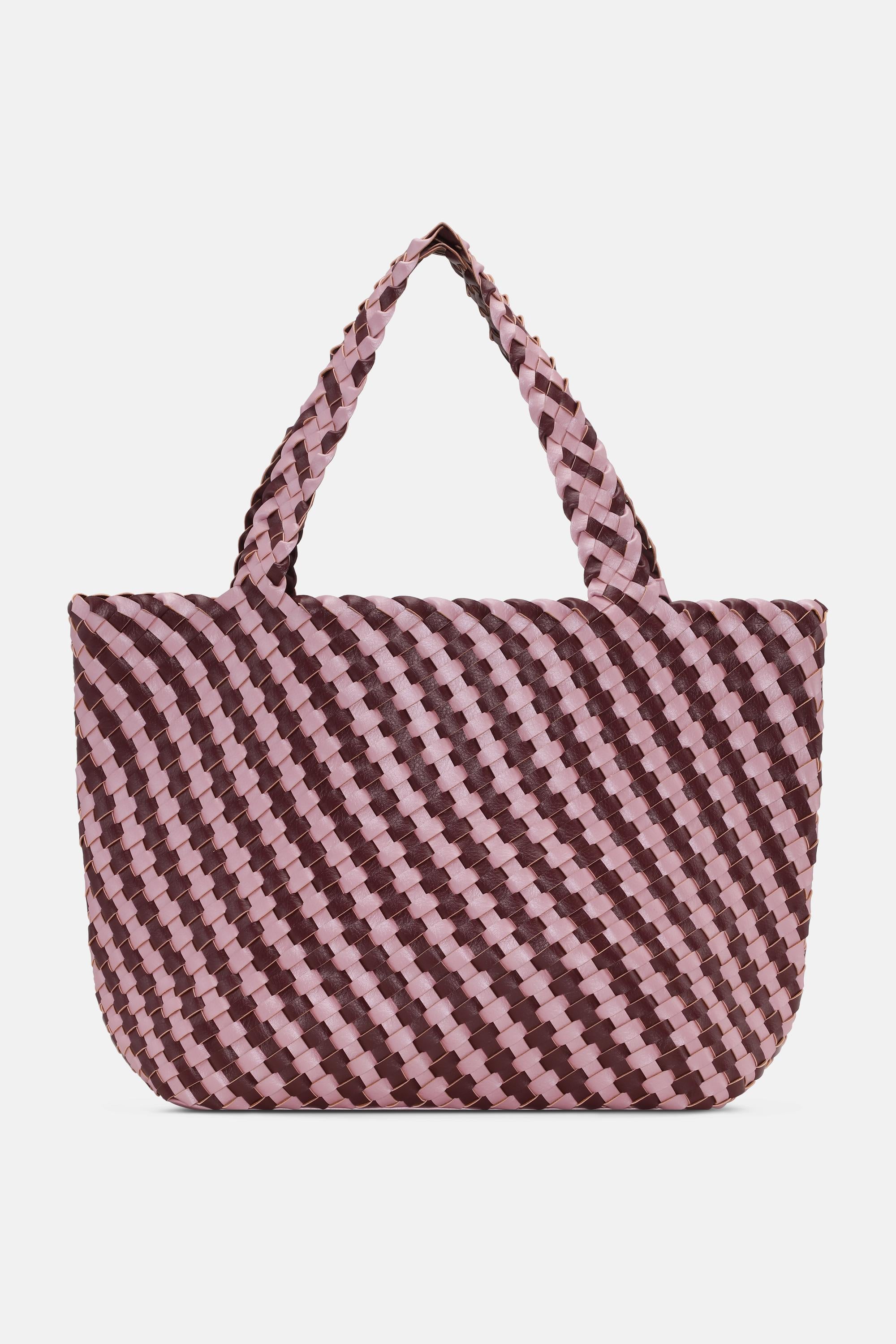 Tote Bag Flettet - Maroon Banner Rosy Pink